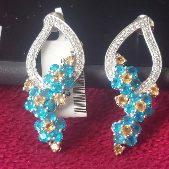 STS Apatite and citrine with zircon accent sterling earrings - Picture 3 of 10